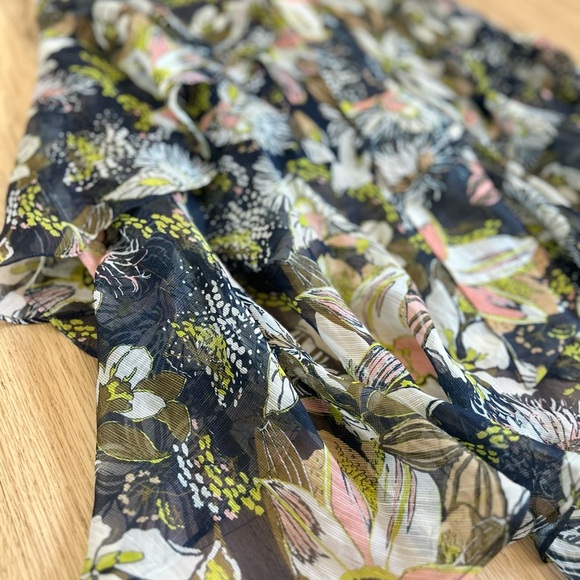 TANYA TAYLOR blaire midi dress linen-silk floral ruffle flutter faux wrap size 6 - Picture 14 of 16